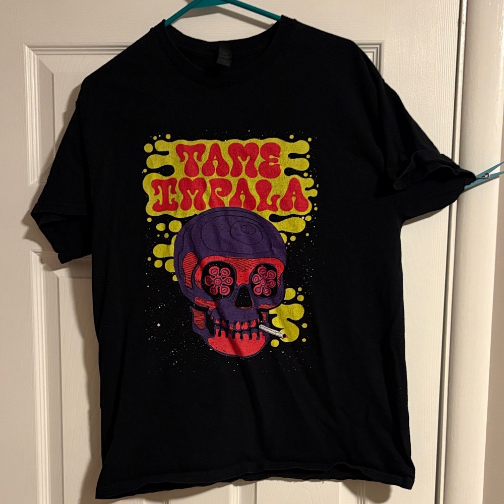 Tame Impala Graphic Band Tee - Black with Purple, Red & Yellow Skull